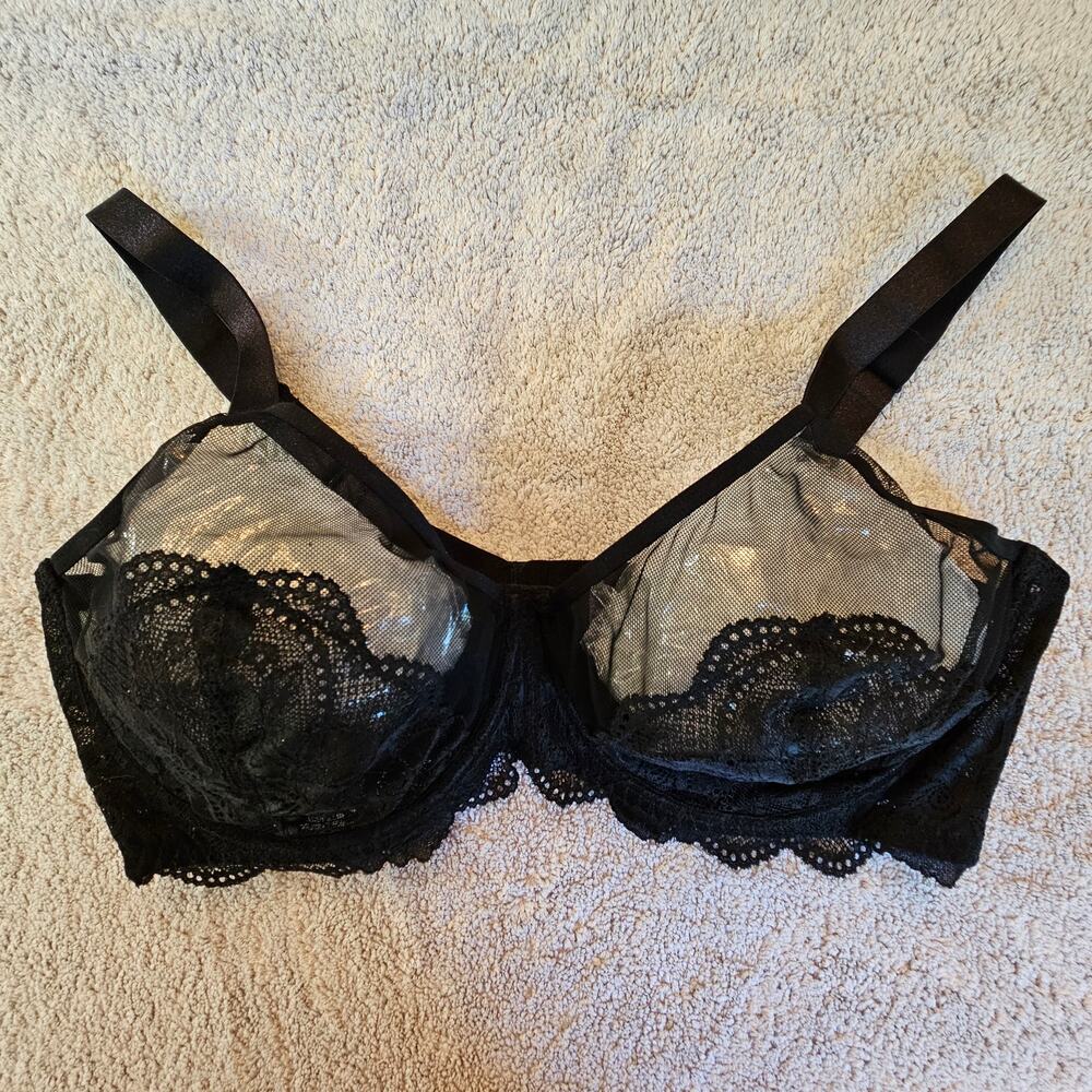 SheCurve Black Lace Underwire Bra Women's 38F/38DDD Sheer Mesh Full Coverage